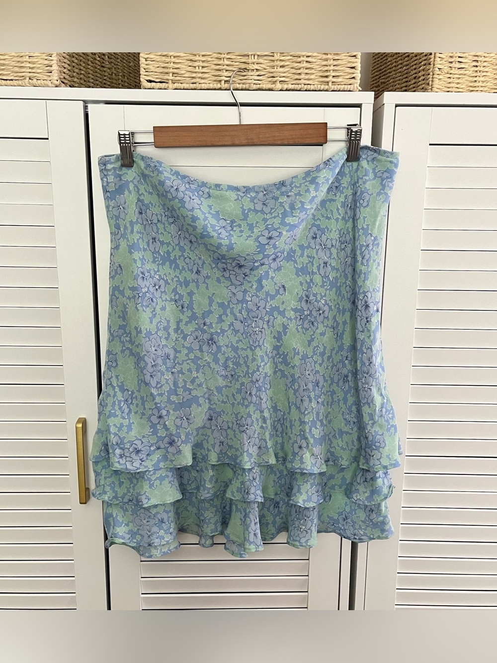 Vtg Y2K 90s %100 Silk Sz 16 plus Blue Dainty Floral Cottage Fairy Coquette